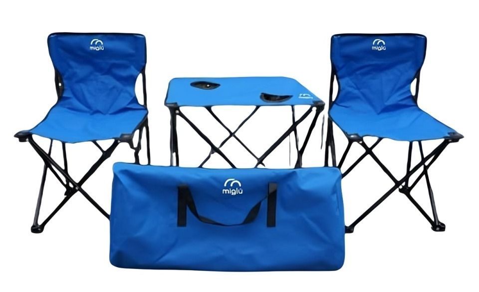 Juego de mesa con sillas plegables azul-0