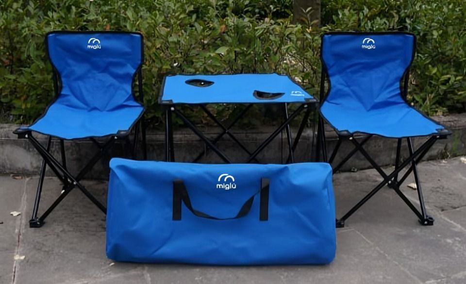 Juego de mesa con sillas plegables azul-3