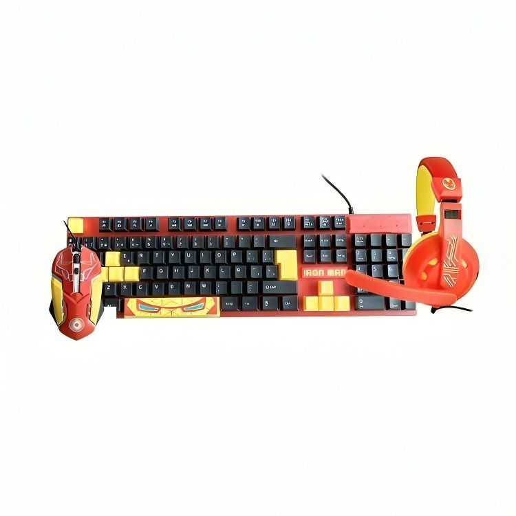Kit Gamer Marvel Iron Man 3 En 1 Teclado+mouse+audifonos-0