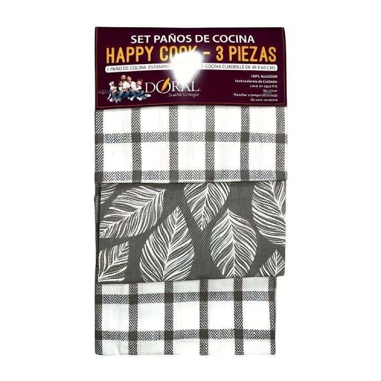 Set 3 Panos de Cocina Happy Cook Gris