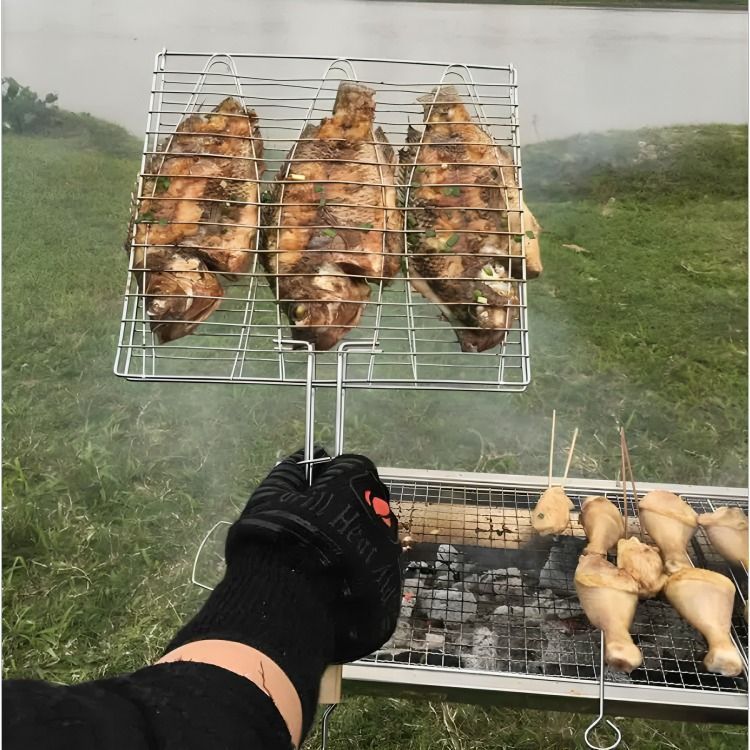 Parrilla Rejilla Doble Barbacoa Asados Carnes Pescado-2
