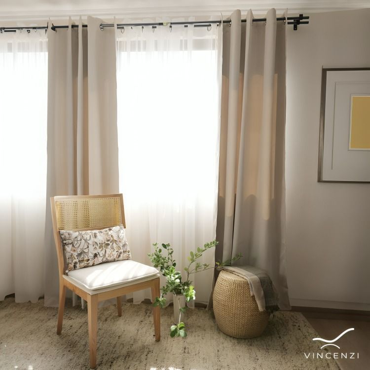 Cortina de Tela Blackout + Velo Vincenzi 140x220 Beige-3