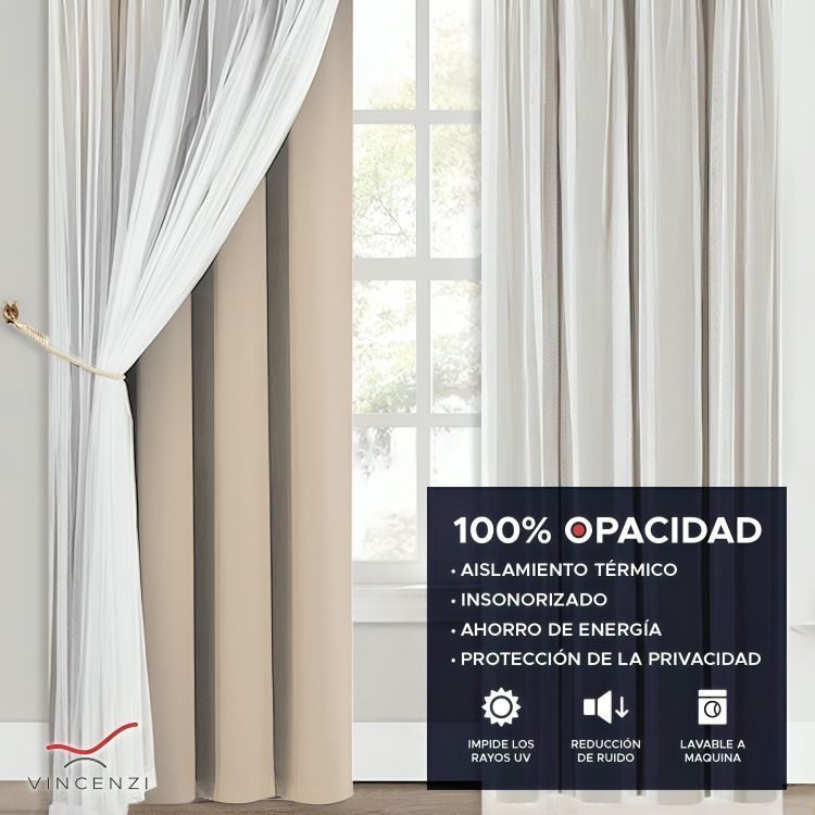 Cortina de Tela Blackout + Velo Vincenzi 140x220 Beige-4