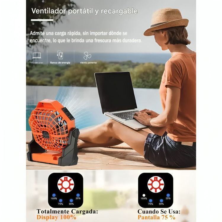 Ventilador Portátil Camping Acampar Recargable Usb Luz Led-2