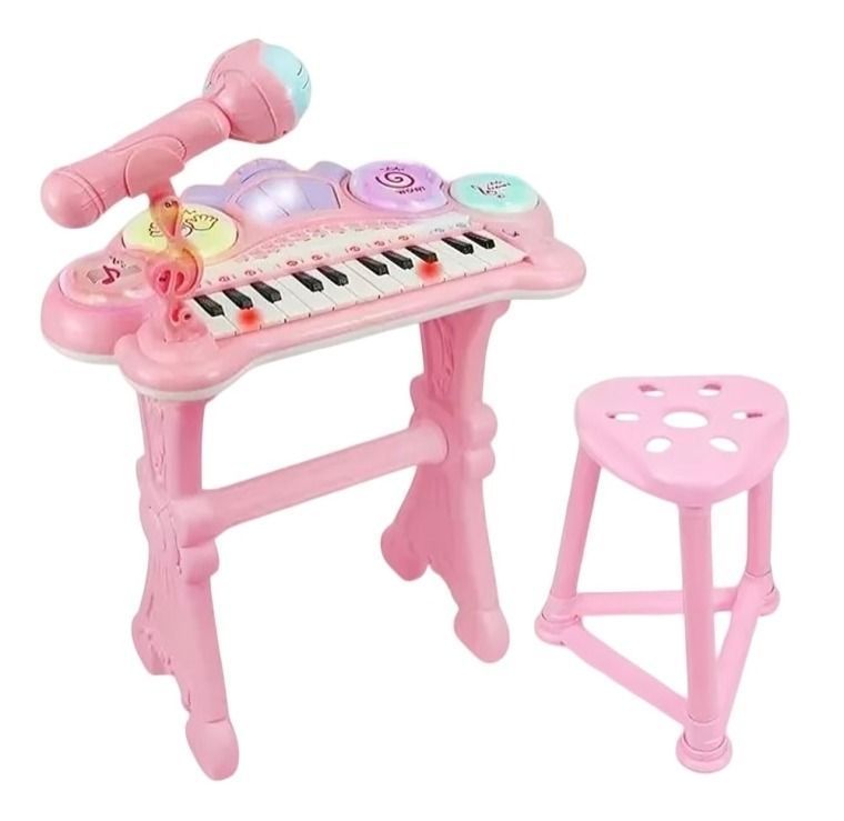 Teclado Electrónico Piano Para Niños Musical Con Micrófono-Rosa-0