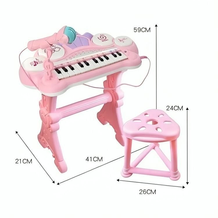 Teclado Electrónico Piano Para Niños Musical Con Micrófono-Rosa-2