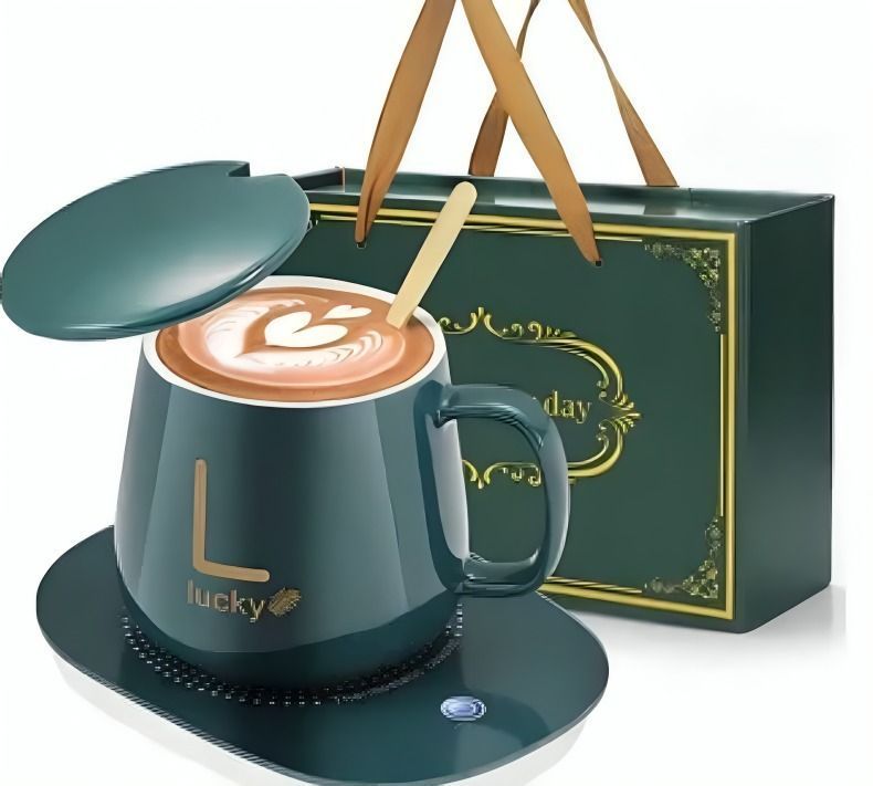 TAZA DE CAFÉ Y PLATO CON CALENTAMIENTO VERDE-0