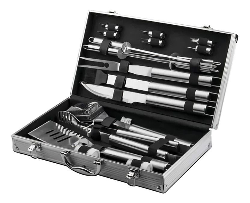 Set Parrillero Asado Barbacoa 18 Pcs En Maleta Kit Parrilla-0