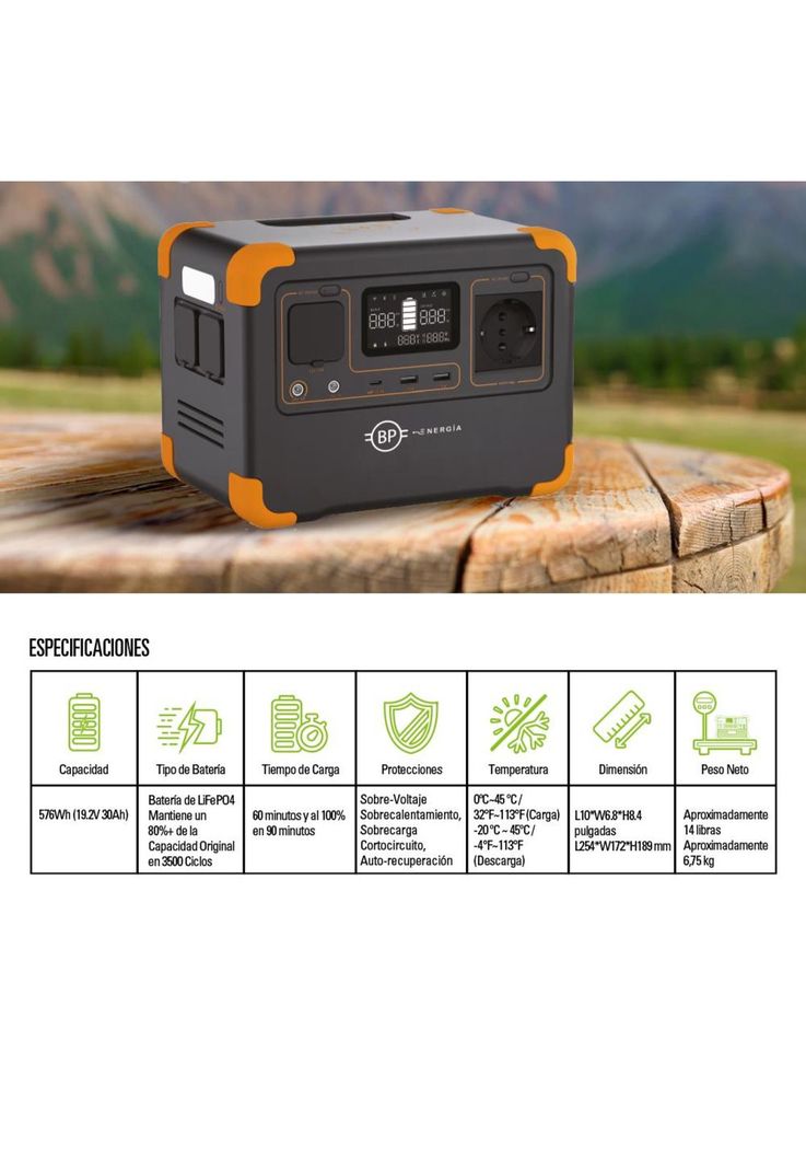 Estación de Energía Recargable 600W-576Wh-2