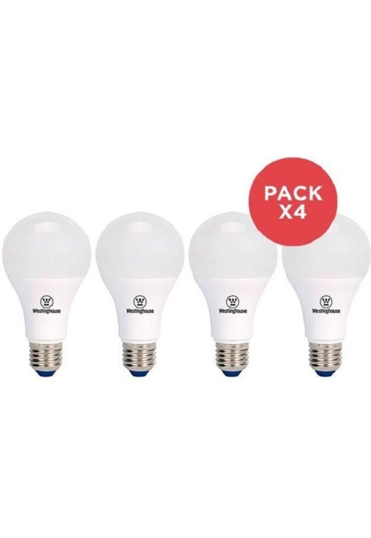 Pack X4 Ampolletas Led Bola A60 9w Luz Cálida E27-0