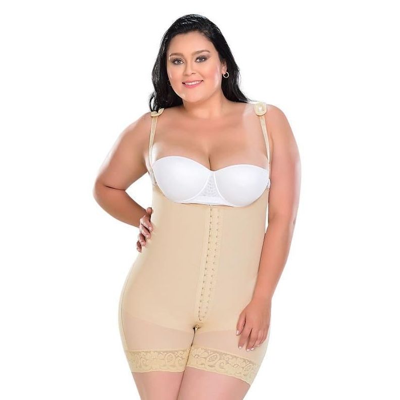 Faja Media Pierna Colombiana 2 Hileras de Broches con Bretel Delgado F-0068 MyD-3