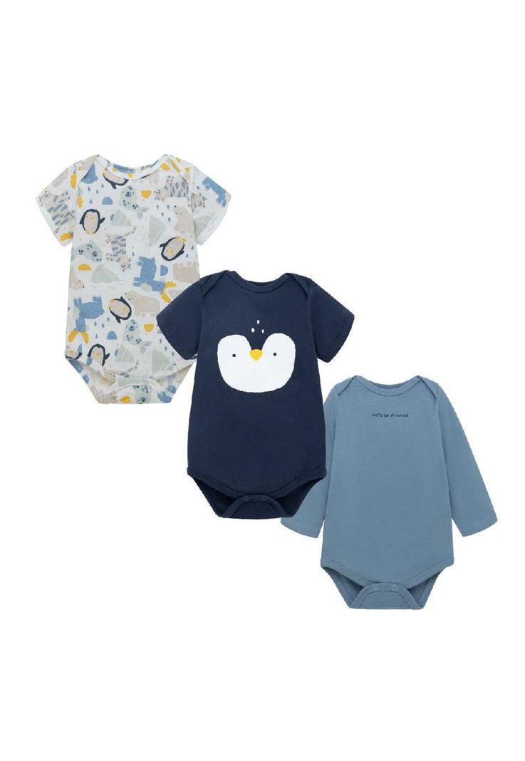 Set x3 Piluchos body Pingüinos para recién nacido niño-0