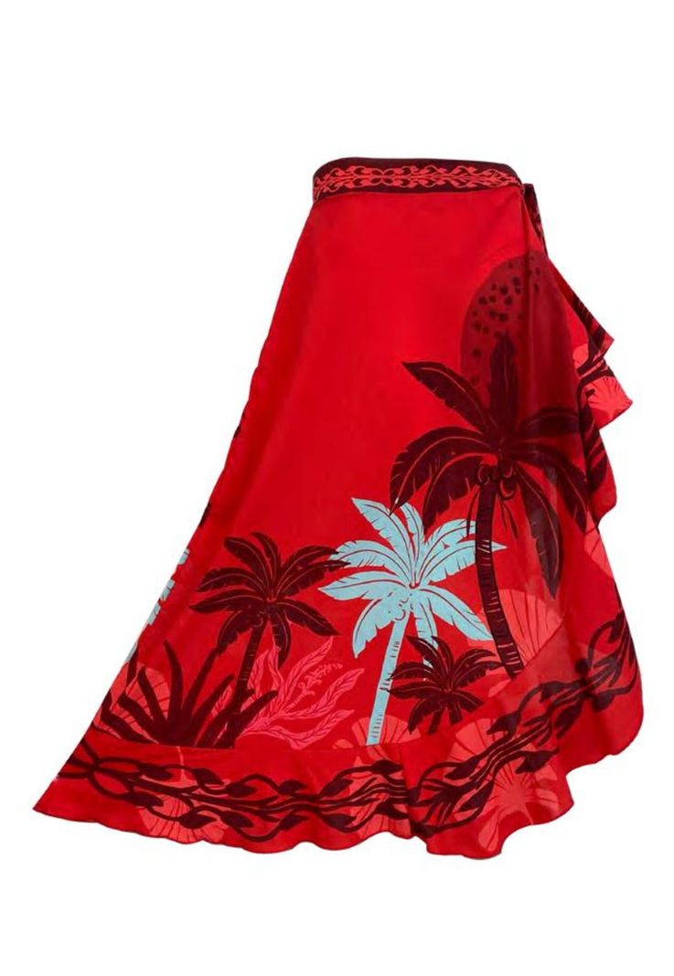 Salida De Baño O Playa Falda Bolero Maxi Palms Rojo-0