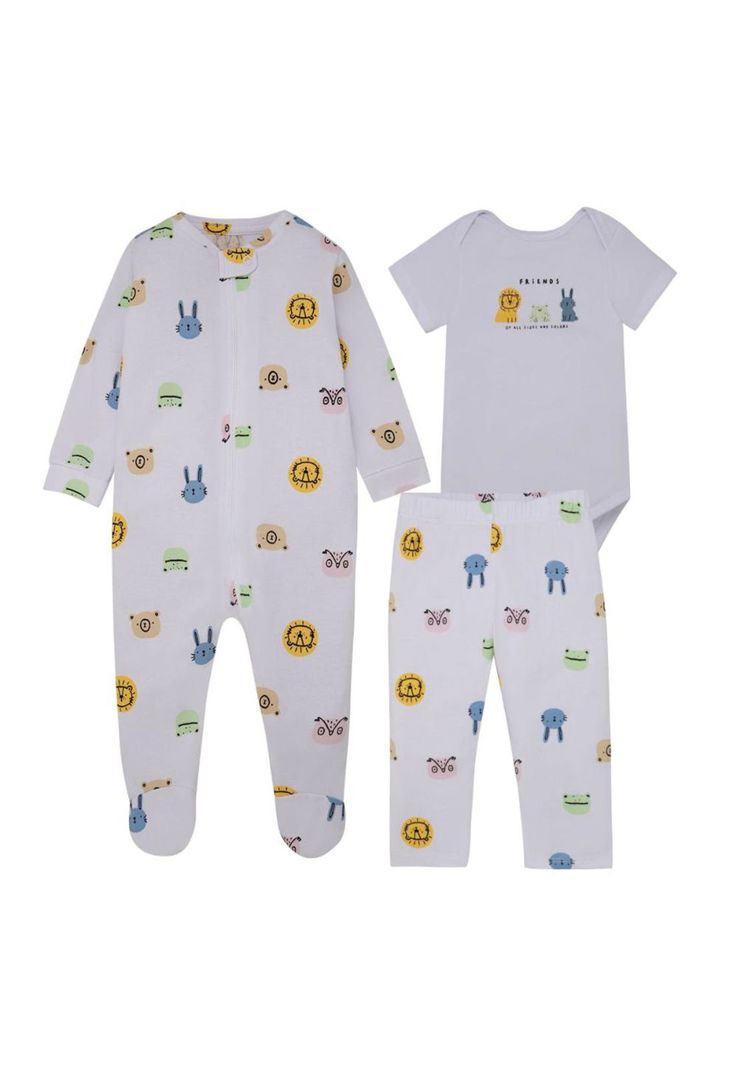 Conjunto pijama body con pantalón y poleron para recién nacido unisex-0