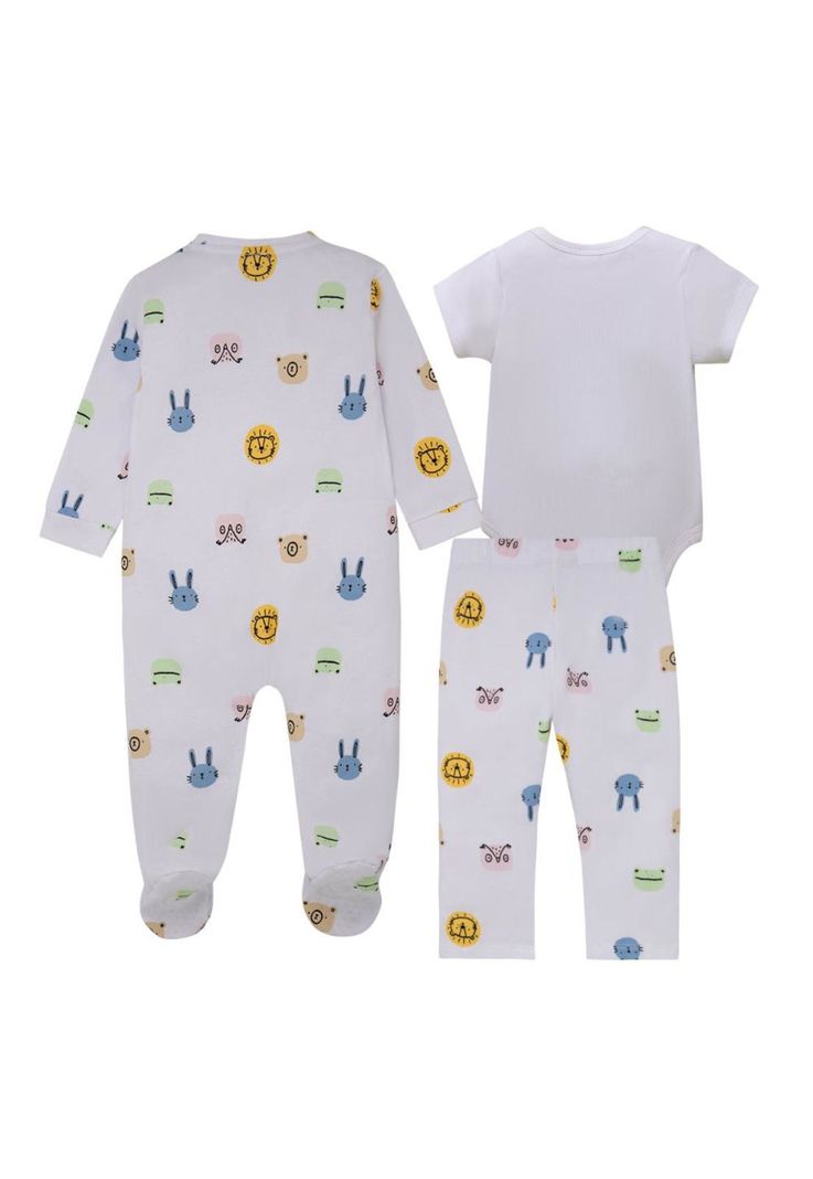 Conjunto pijama body con pantalón y poleron para recién nacido unisex-1