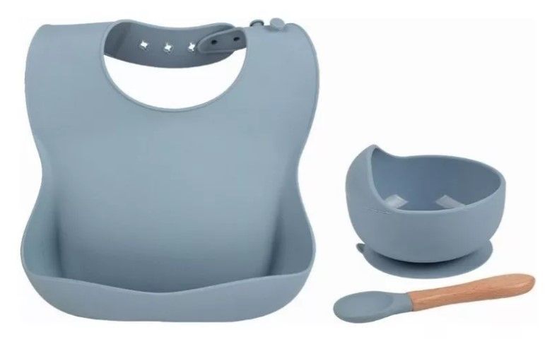 Set Comida Bebé Silicona Babero Tenedor Cuchara Va-1