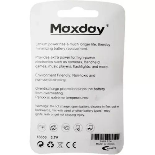 Pila Batería Recargable Litio 18650 Maxday 4000mah Linterna-1