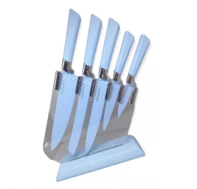 Set 5 Cuchillos Cocina Acero Inoxidable Con Soporte Acrilico-0