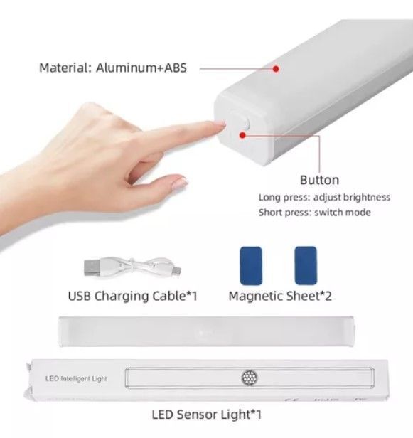 Luz Led Recargable Sensor Movimiento 21cm Lámpara -4