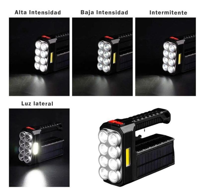 Linterna De Mano 8 Led Recargable Luz Solar + Usb-2