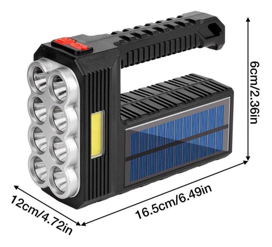 Linterna De Mano 8 Led Recargable Luz Solar + Usb-4