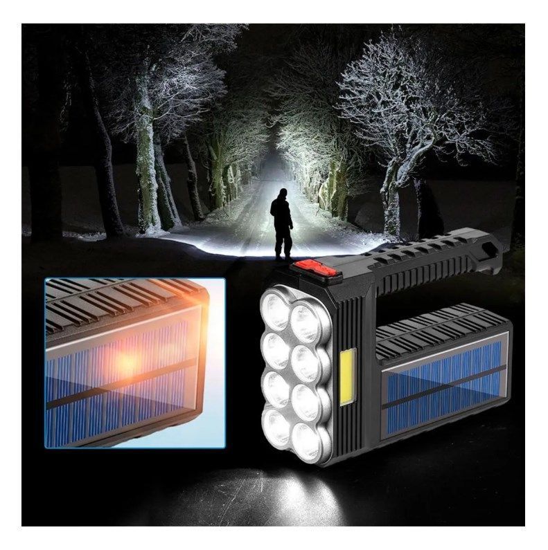 Linterna De Mano 8 Led Recargable Luz Solar + Usb-3
