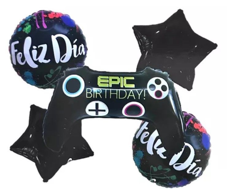 Set 5 Globos Gamer Flota Feliz Cumpleaños Decora Fiesta 69cm-0