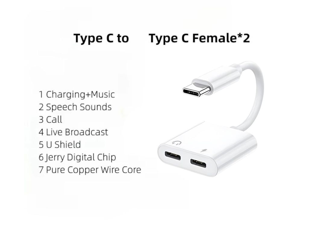 Adaptador Convertidor Conector 2 en 1 Audio TypeC 3.5mm IRM-2