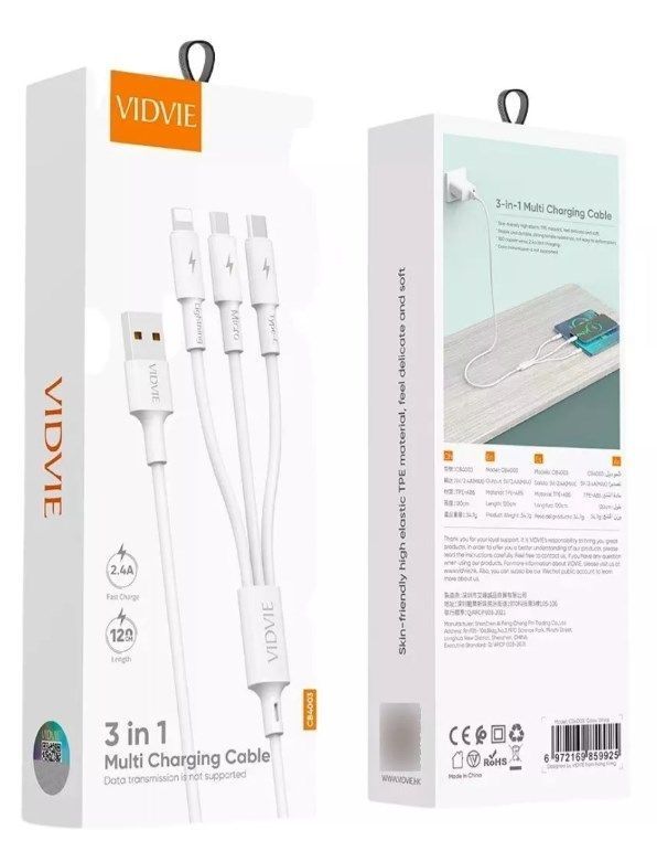 Cable Triple Carga Rápida Micro USB Tipo C Lightning 3 en 1-1