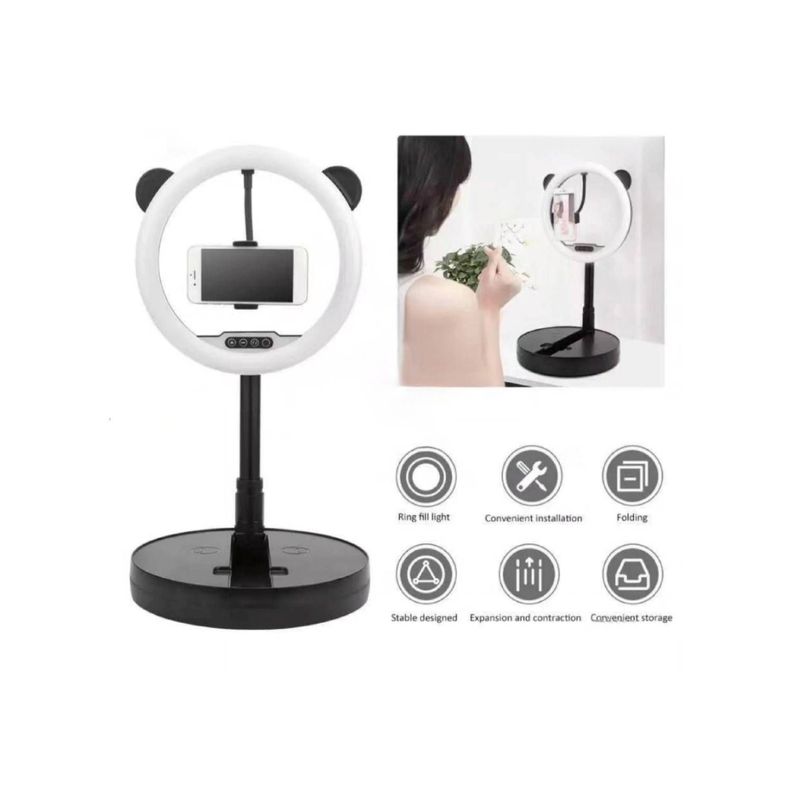 Aro Luz Led Plegable Soporte Celular Mesa Orejas Oso 28cm-2