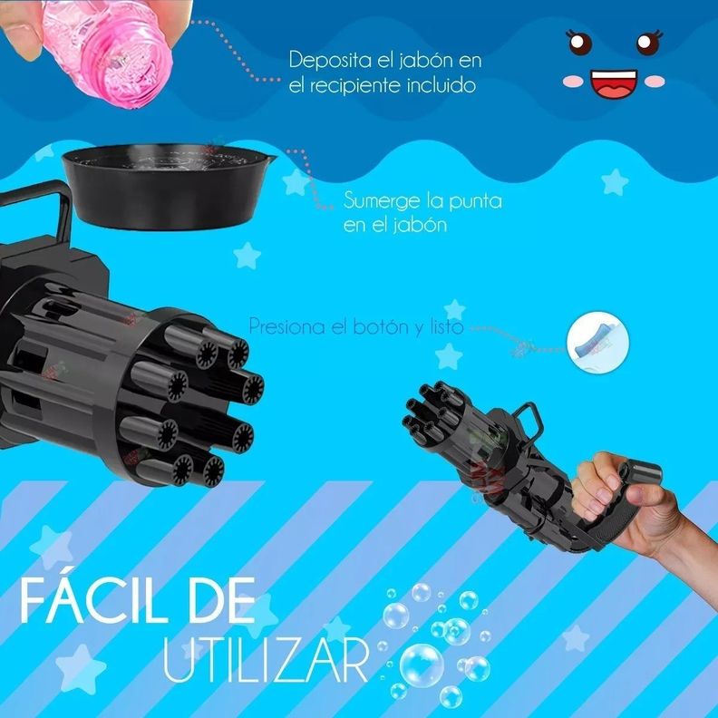 Pistola Ametralladora Lanza Burbujas Juguete + Líquido Jabón-3
