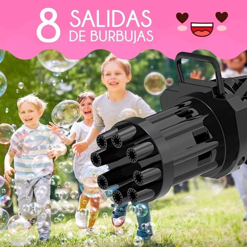 Pistola Ametralladora Lanza Burbujas Juguete + Líquido Jabón-7