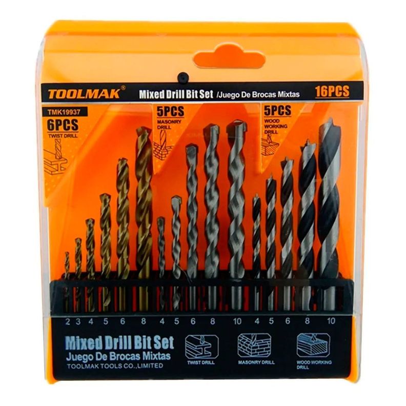 Set Brocas Juego Metal Concreto y Madera 16 Piezas Taladro-0
