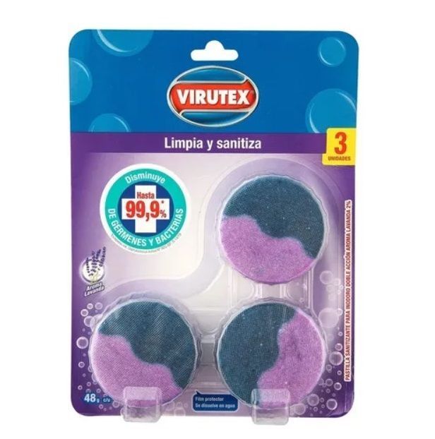 Pack 3 Pastilla Limpieza Baño Inodoro Virutex Lavanda 48 Gr-0