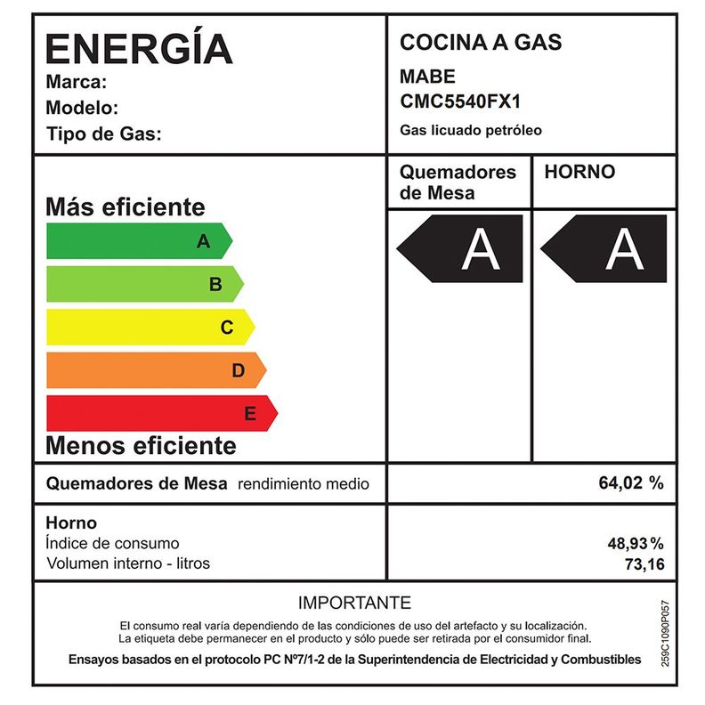 Cocina de Piso a Gas 55 cm Inox Mabe CMC5540FX1-4