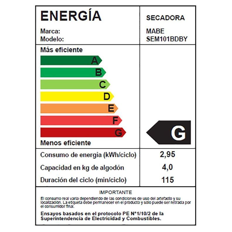 Secadora Eléctrica 10kg Blanca Mabe Sem101bdby-5