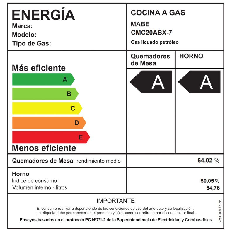 Cocina de Piso a Gas 51 cm Blanco Mabe CMC20ABX-7-5
