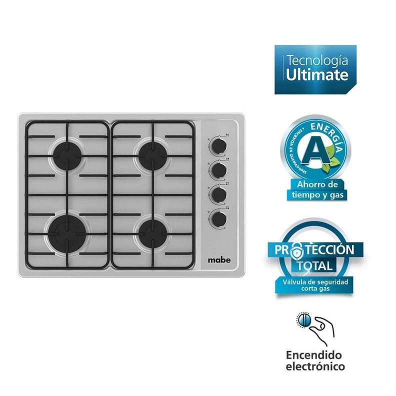 Encimera De Empotre A Gas 60cm Inox Mabe Cmg6044sd-1cl-6