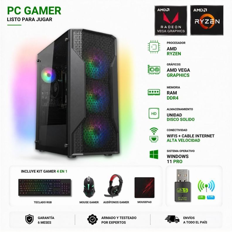 Pc Gamer Amd Ryzen 5 5600GT + 16GB + Vega 7 + 480GB + MX110