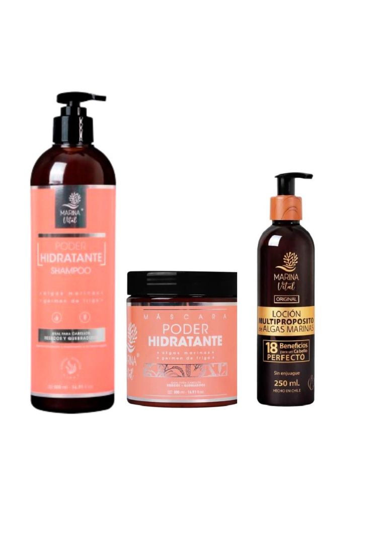 Shampoo, Mascara Poder Hidratante y Locion Multiproposito