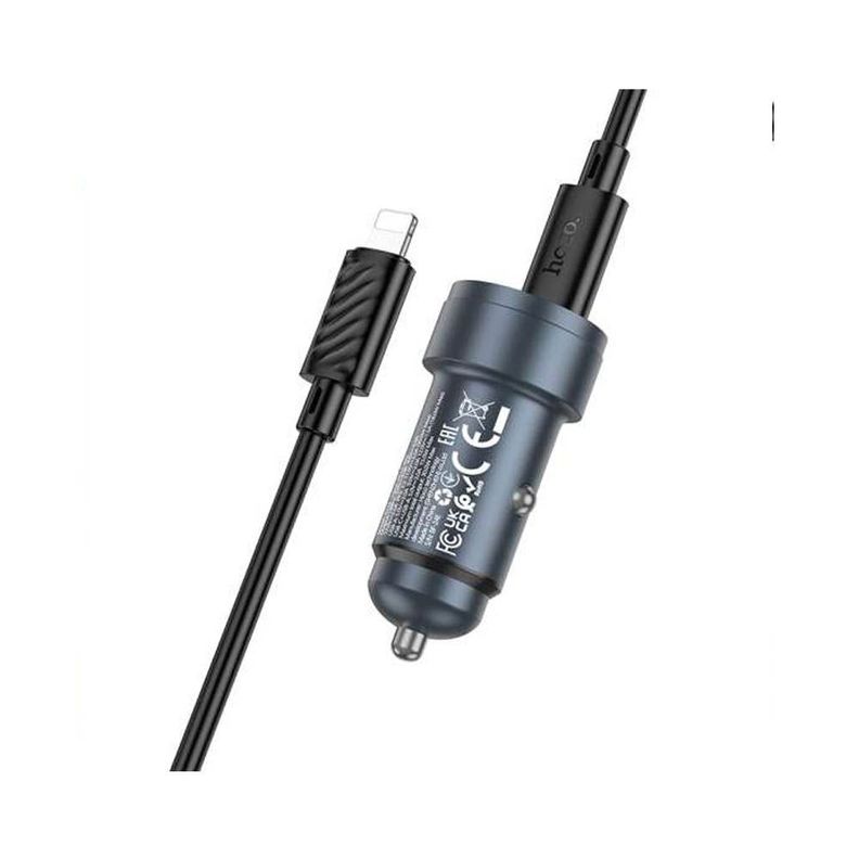 Cargador De Auto Hoco Z57a Doble Puerto Usb c Cable Para Lightning Negro