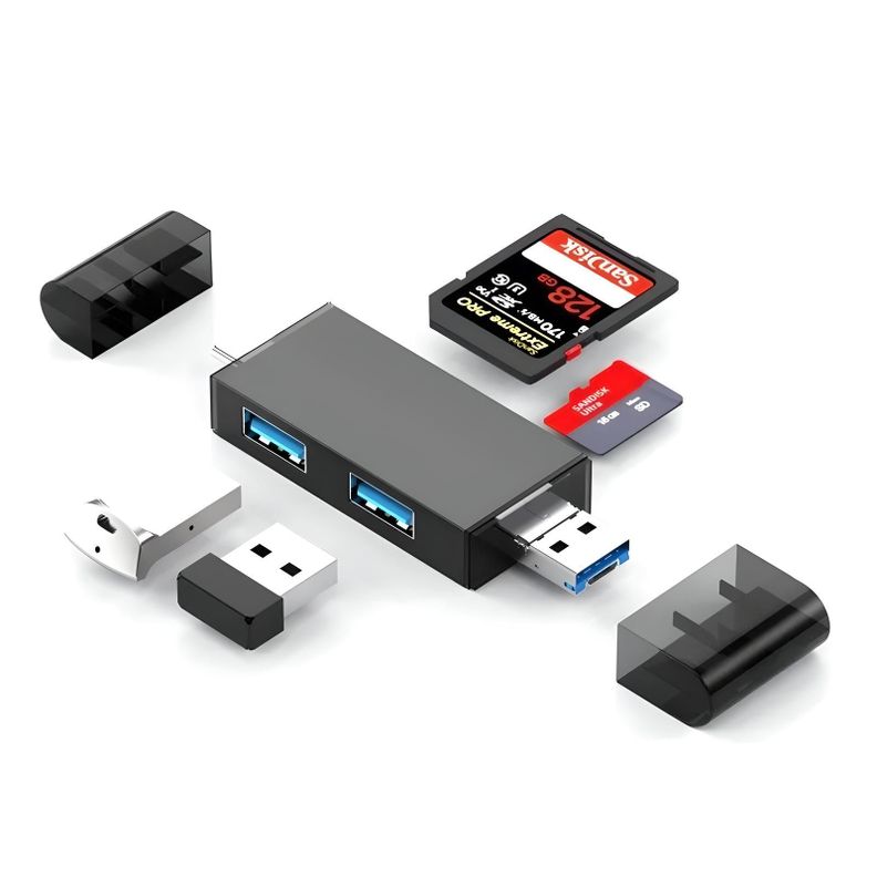 Lector De Tarjeta OTG Microsd y SD 5 En 1 Metalico