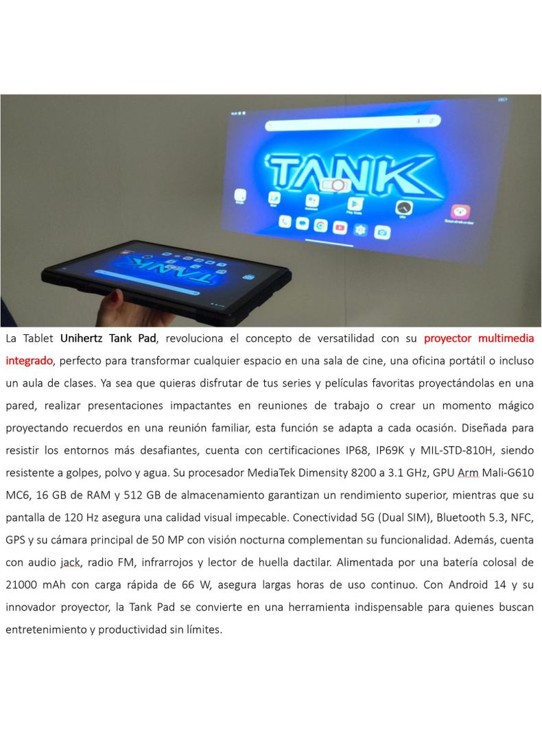 Unihertz 8849 Tank Pad - Tablet 5G Rugerizada con Proyector-1