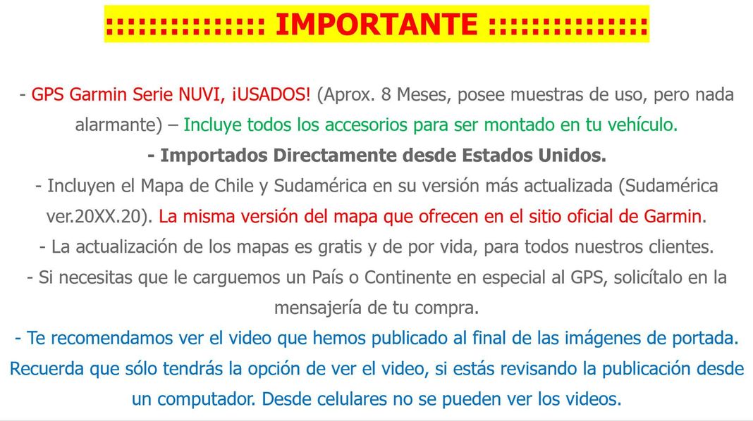 USADO / GPS Garmin - Mapas: Chile y Sudamérica - Funciona Sin Internet-1