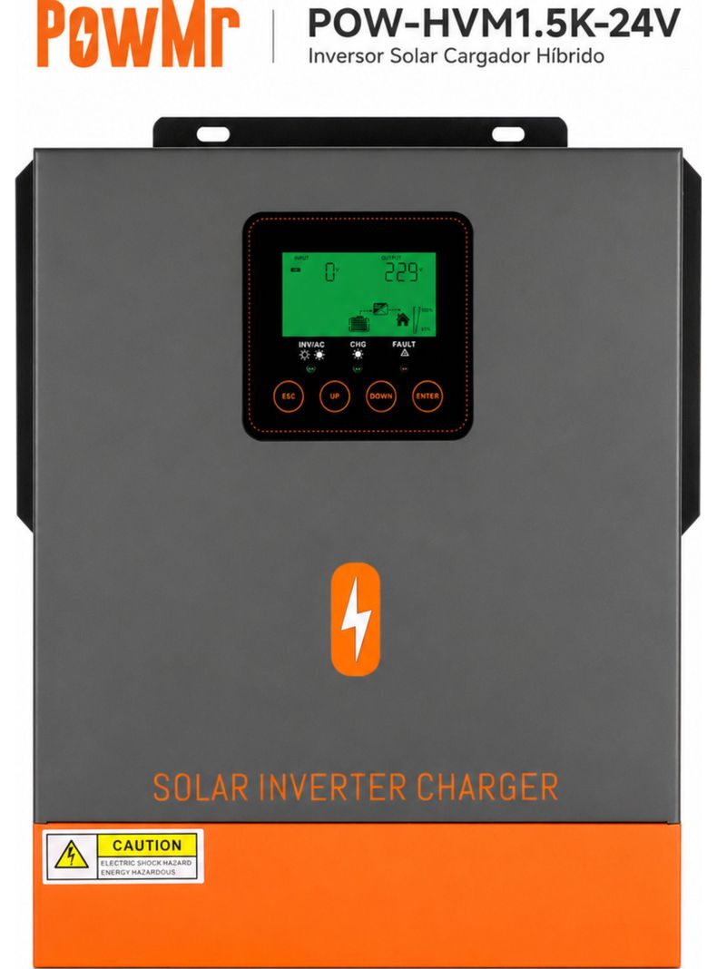 Inversor Solar Hibrido PowMr 1500W 24V Onda Senoidal Pura Negro