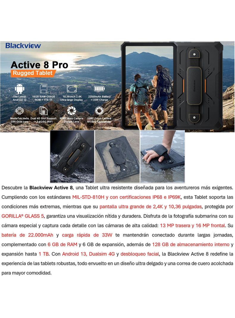 Blackview Active 8 - Tablet Resistente IP68/IP69K, 2.4K 10.-1