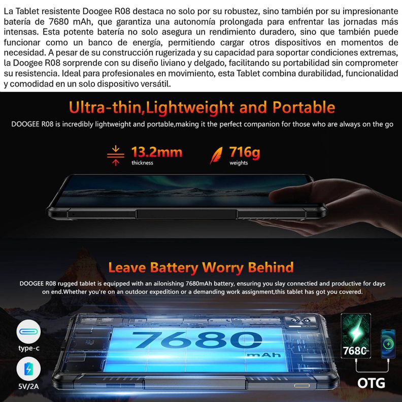 Tablet Resistente: Agua y Golpes - Doogee R08 / IP68 Militar-5