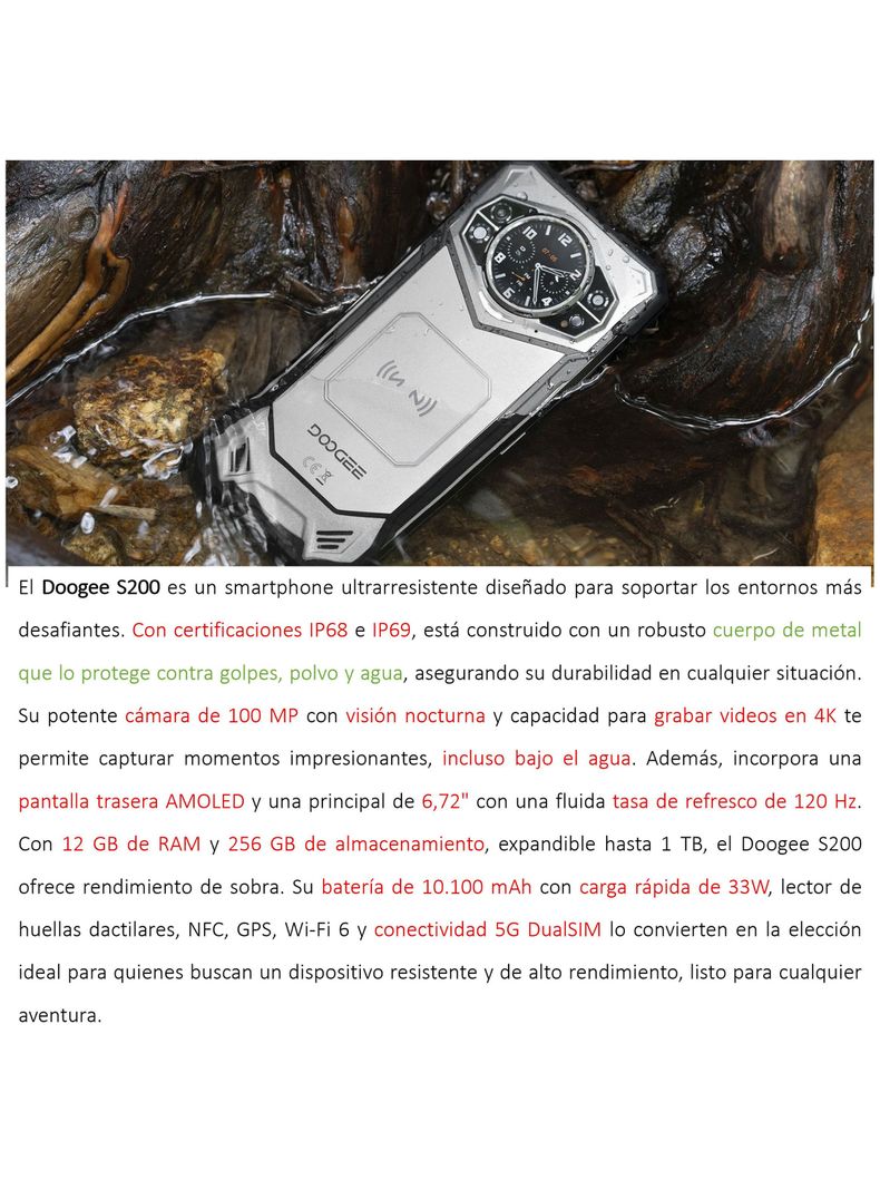 Doogee S200 - Smartphone Ultra resistente IP68, Dualsim 5G-1