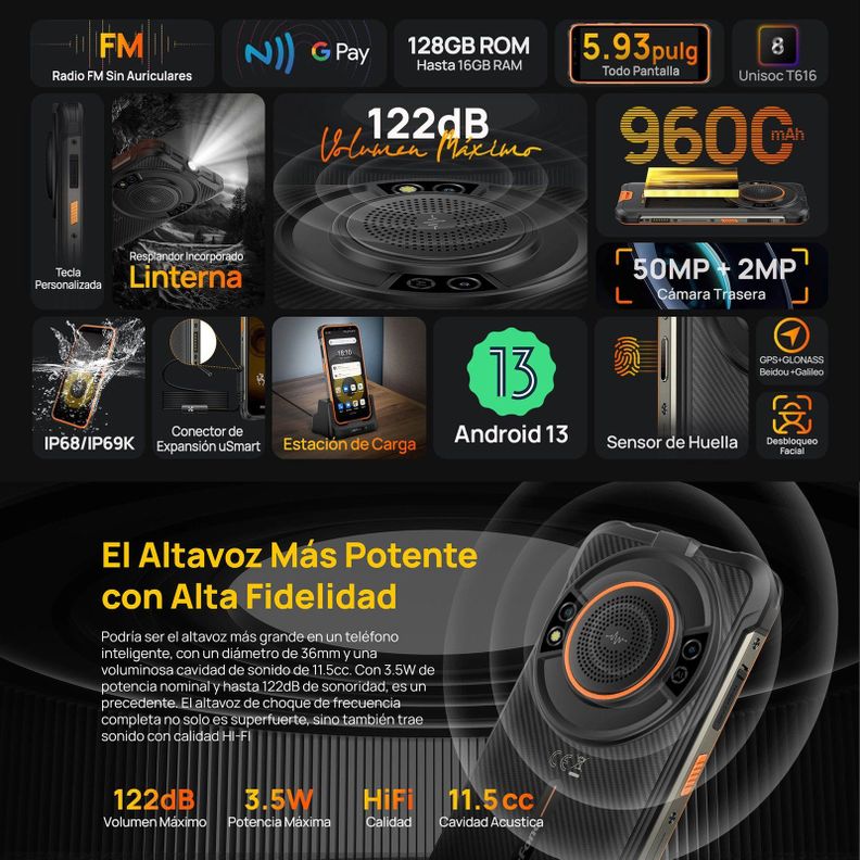 Ulefone Power Armor 16S - Sonido Hi-Fi, Batería de 9600mAh -2