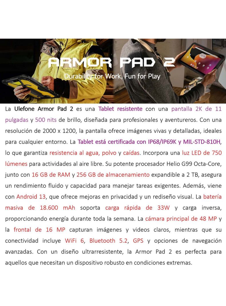 Ulefone Armor Pad 2 - Tablet Resistente Golpes Polvo y Agua-1